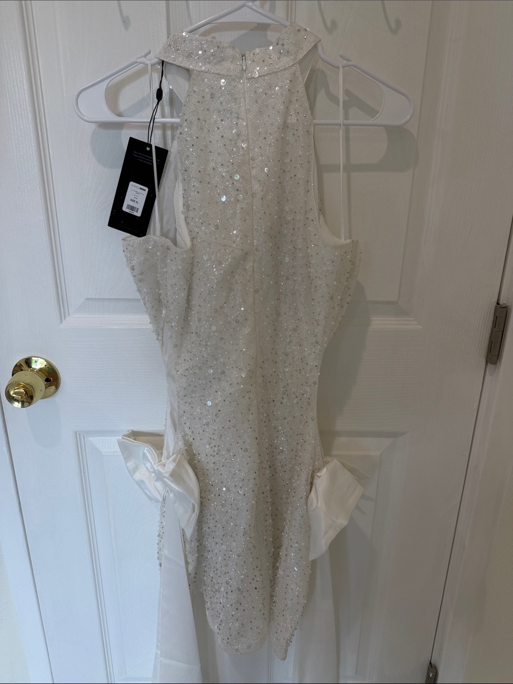 Fashion Nova White Sequin Halter Mini Dress with Side Bows - Picture 6 of 6